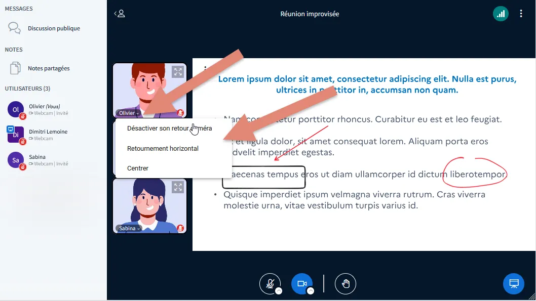 cliquer sur le nom d&rsquo;utilisateur dans l&rsquo;affichage de la webcam.