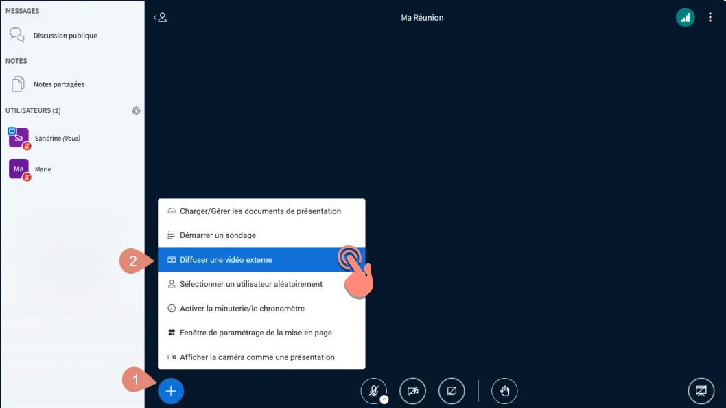 cliquer sur diffuser une vidéo externe.