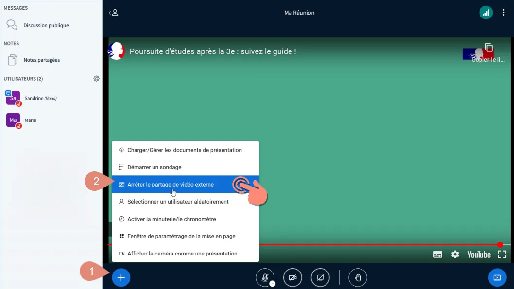 arrêter le partage de la vidéo externe.