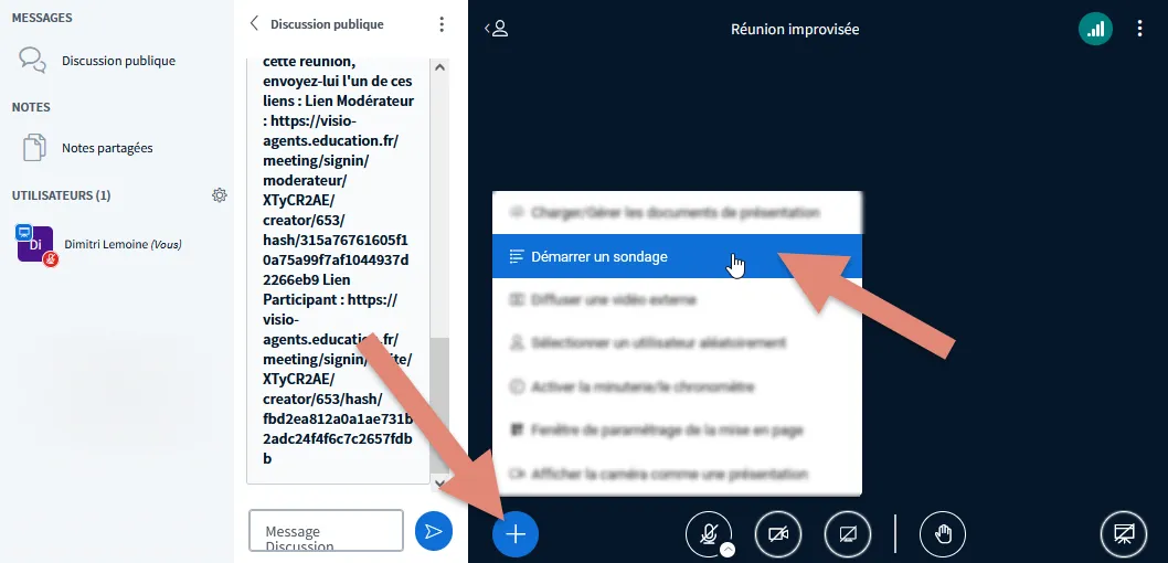 menu + Actions contenant l’option permettant de démarrer un sondage.