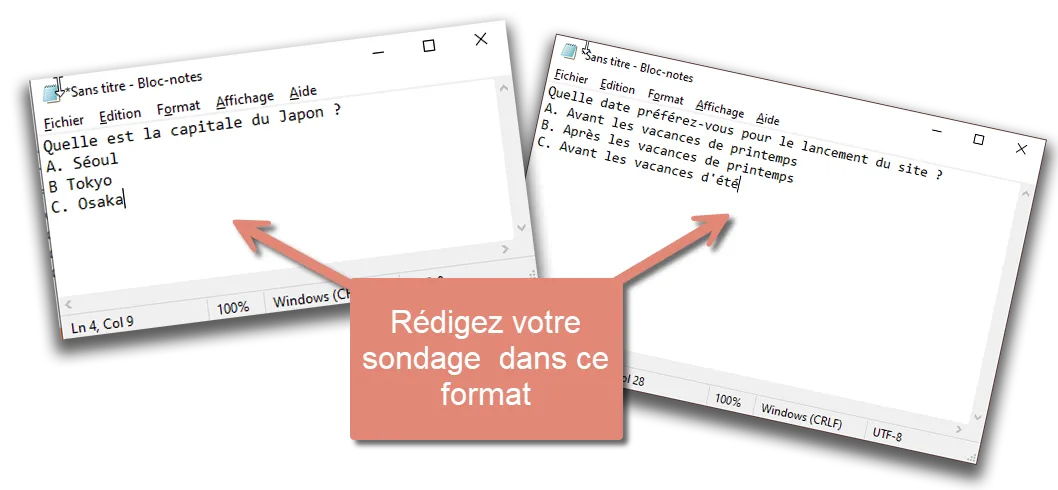 exemple des fichiers texte contenant une question et des réponses.