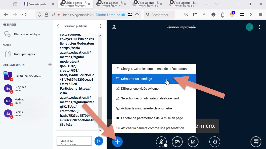bouton + et option Démarrer un sondage.