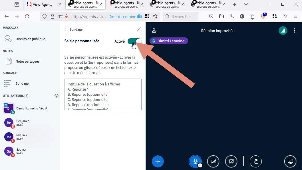 option Saisie personnalisée activée pour importer un sondage.