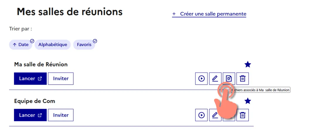 page d’accueil de Visio-Agents affichant la liste des réunions.