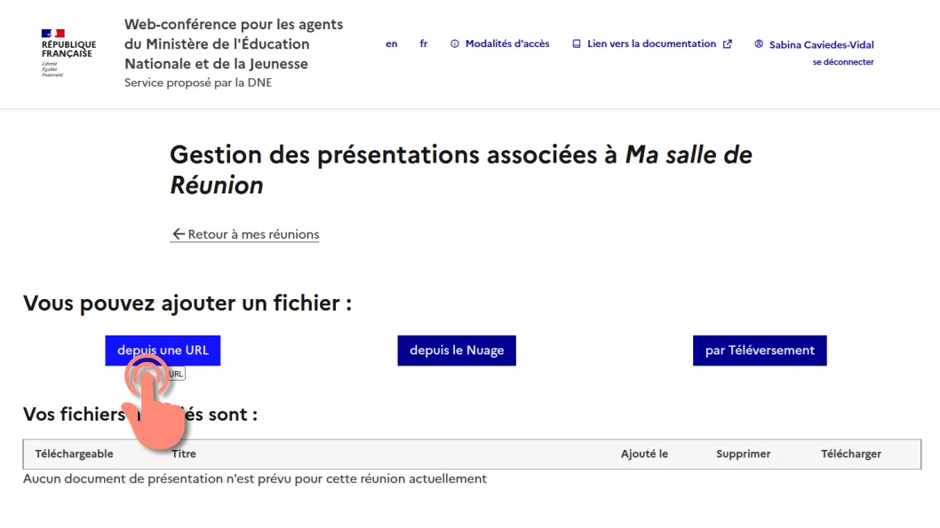 bouton &ldquo;depuis une URL&rdquo; permettant d&rsquo;ajouter un document à la réunion.