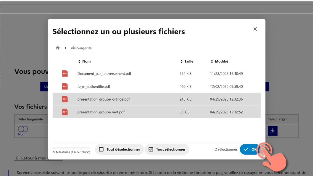 fenêtre affichant les dossiers et fichiers de votre espace Nuage.