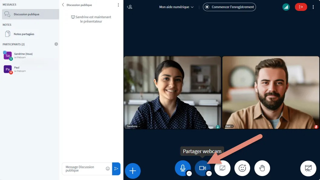 option &ldquo;partager la webcam&rdquo;.