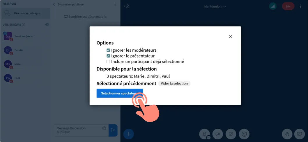 bouton &ldquo;Sélectionner les spectateurs&rdquo;.