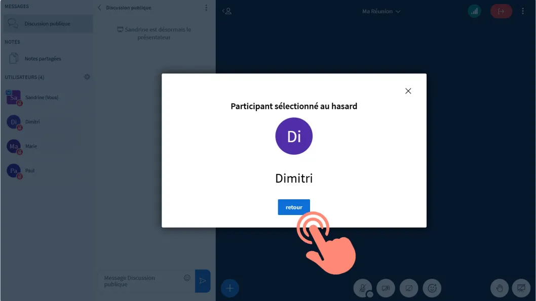 options Retour et Fermer permettant de relancer le tirage ou de fermer la fenêtre.