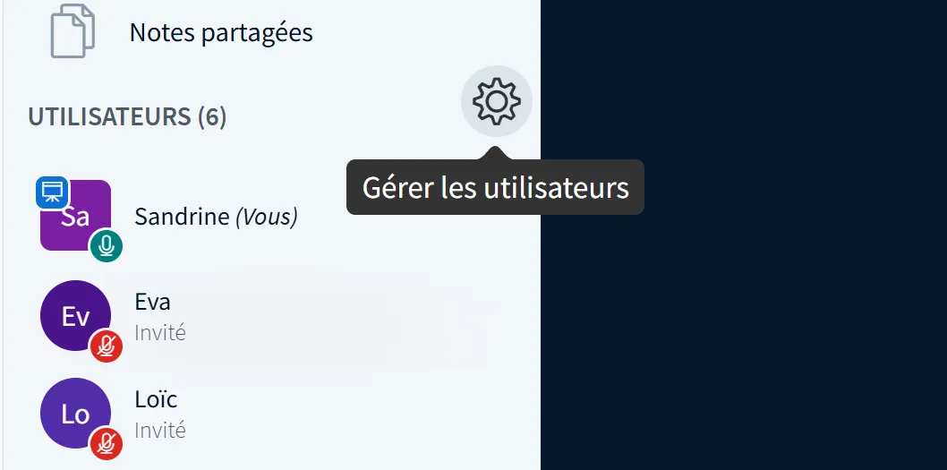 détail du bouton Gérer les utilisateurs roue dentée.