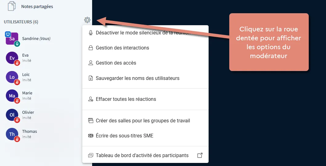 roue dentée et bouton Gérer les utilisateurs.