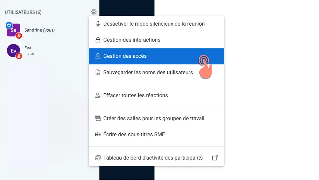 menu Gestion des accès avec option par défaut toujours accepter.