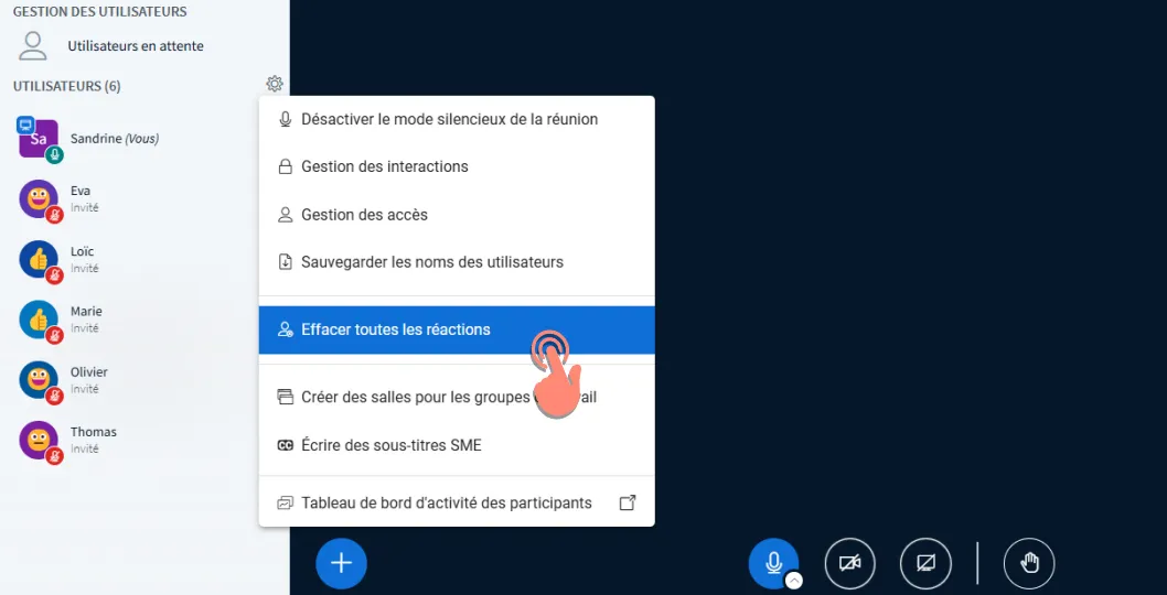 utilisateurs avec emojis option effacer toutes les réactions sélectionnée.