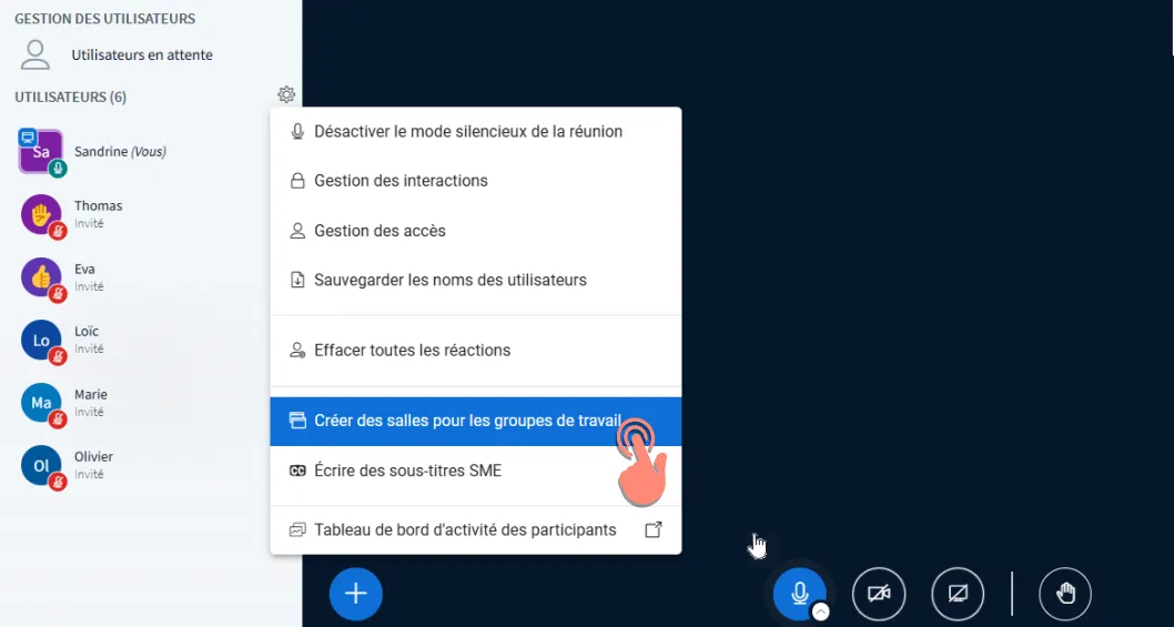 option créer des salles pour les groupes de travail.