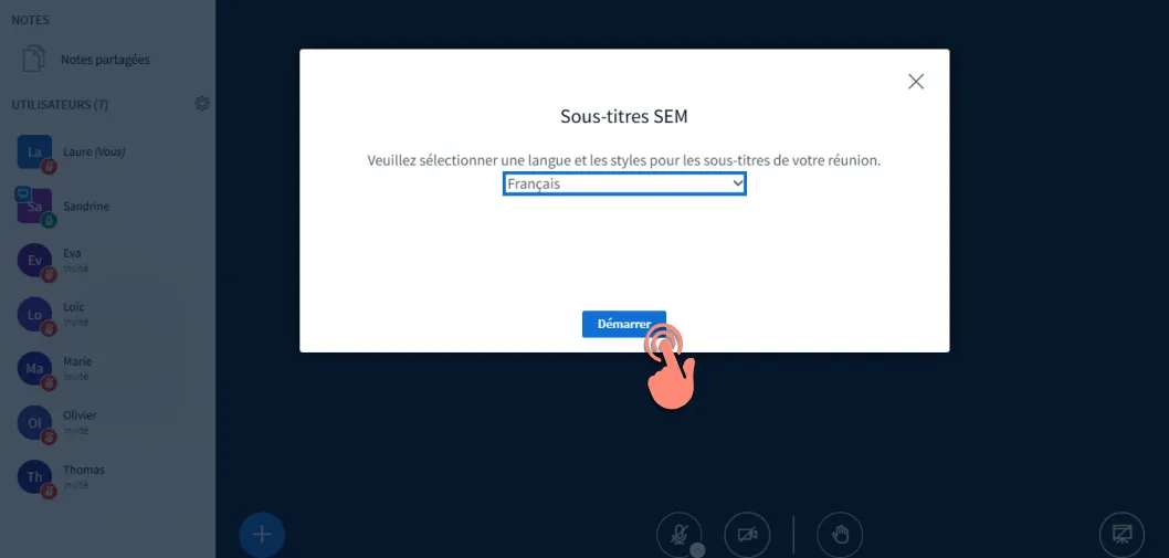sélection langue des sous-titres bouton démarrer l’écriture SME.