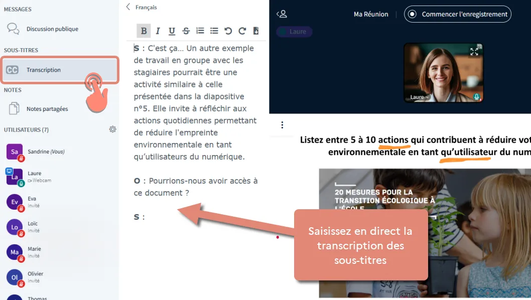 Saisir la transcription des sous-titre dans la colonne CC.