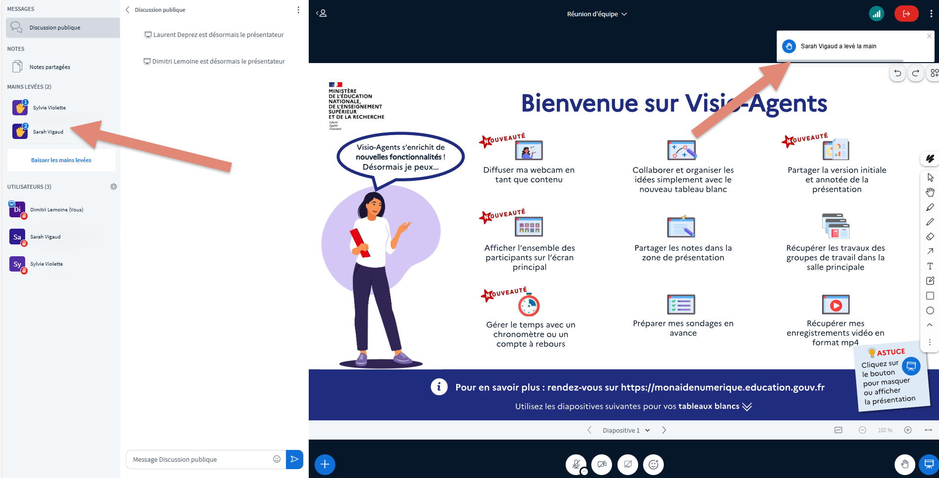 notification et ordre des mains levées.