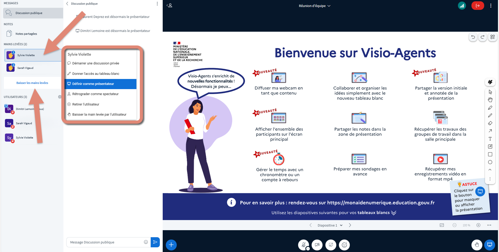 action après mains levées.