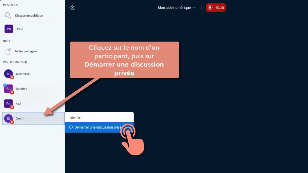 démarrer une discussion privée.