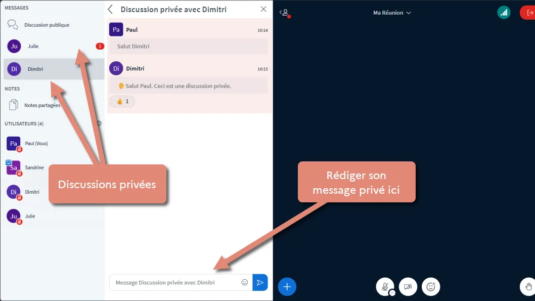 discussion privée.