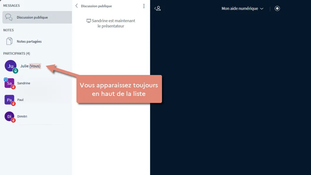 utilisateur courant en haut de liste.