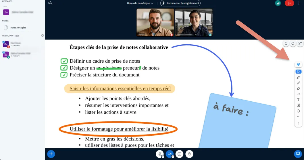 annotations dans la zone de présentation.