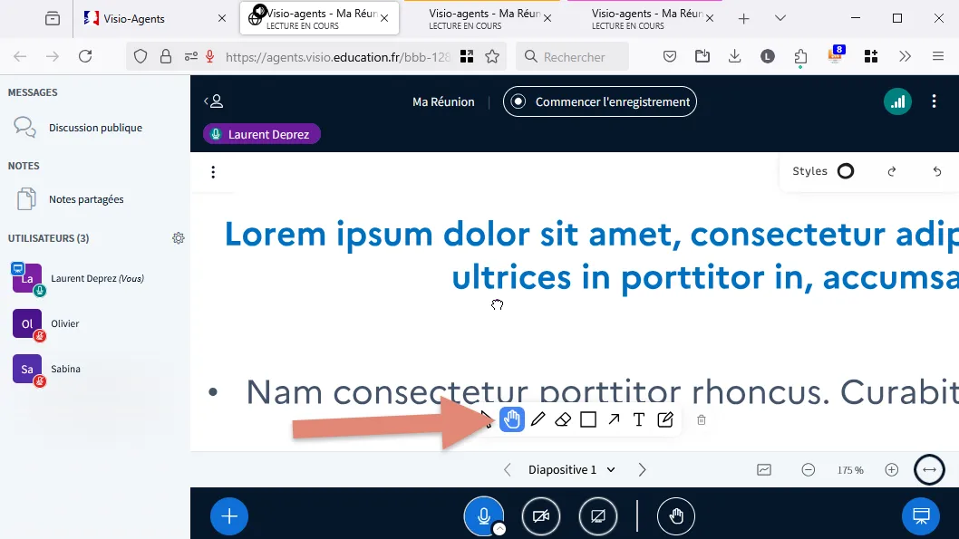 outil main pour déplacer le document.