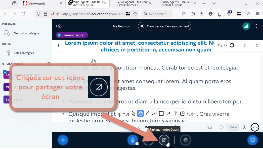 bouton de partage d&rsquo;écran.