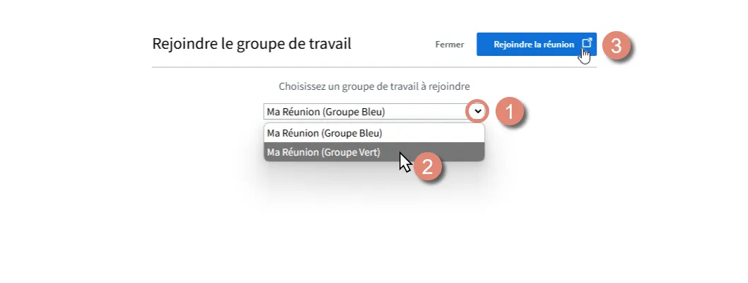 section Salles pour les groupes de travail pour un participant.