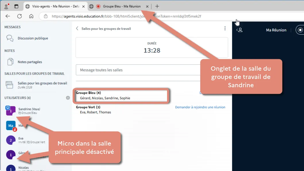 modérateur dans la salle du groupe de travail. 