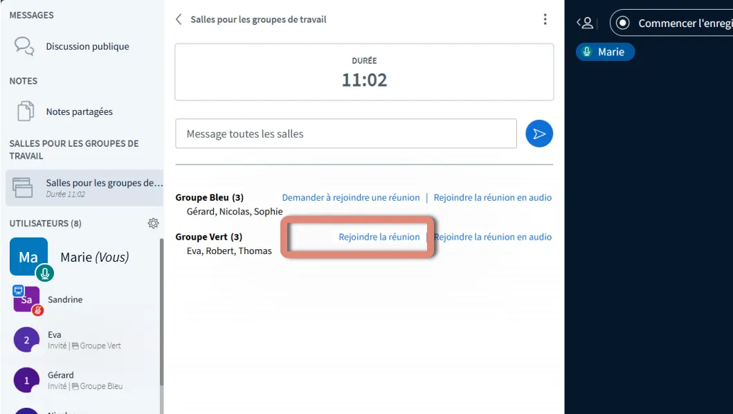 lien du modérateur lorsqu’il est affecté à un groupe de travail précis.