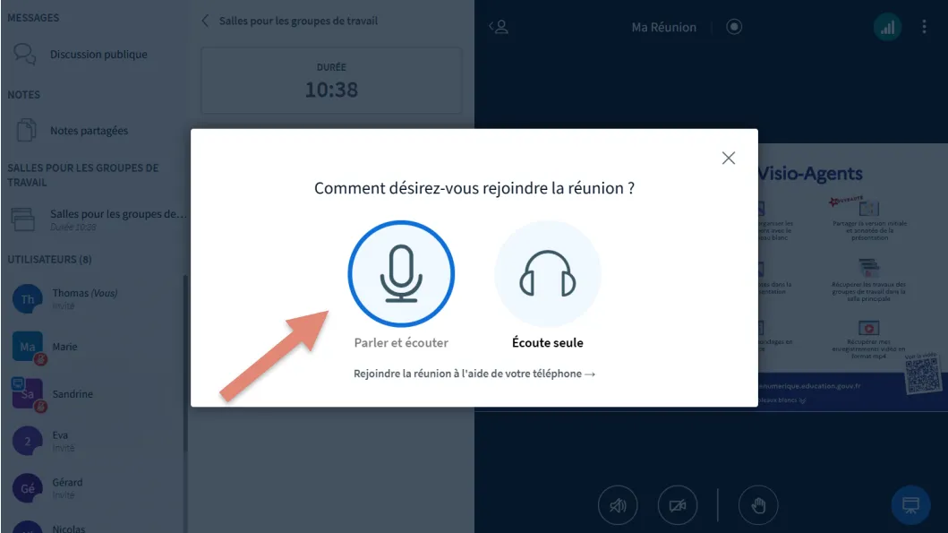 option &ldquo;Parler et écouter&rdquo;.