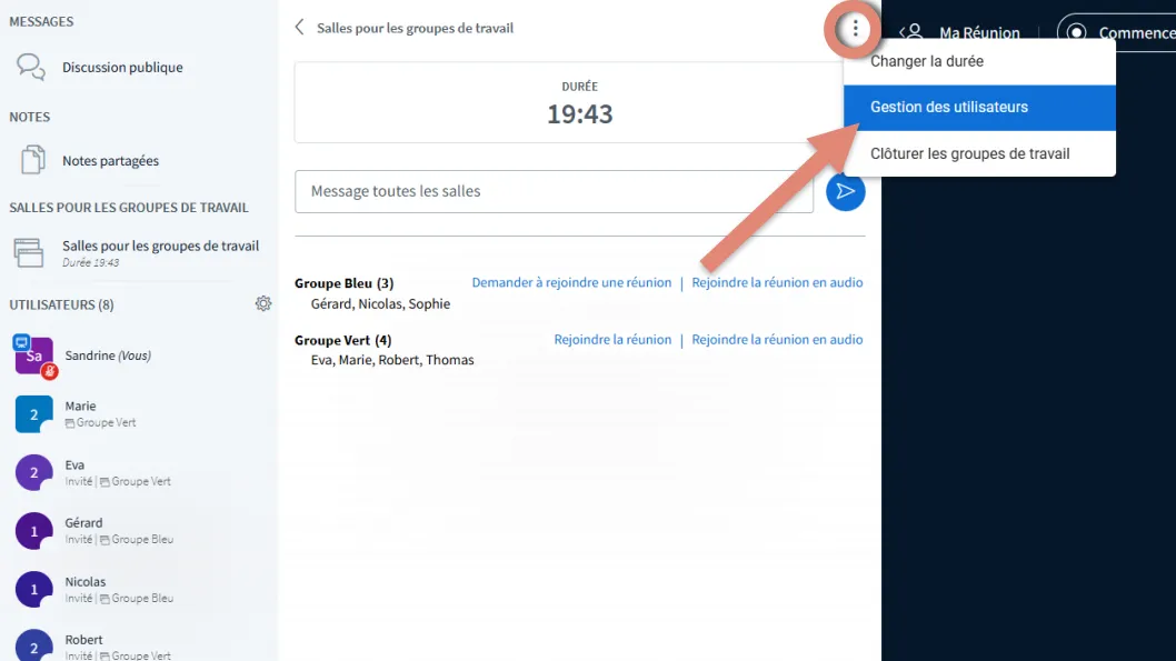 option &ldquo;Gestion des utilisateurs&rdquo;.
