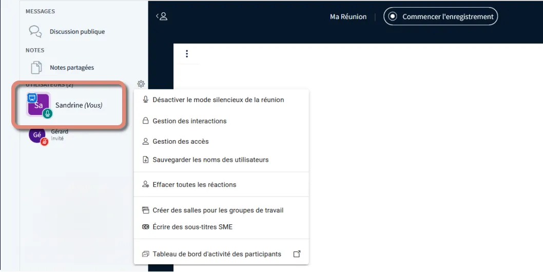 le modérateur gère les accès des utilisateurs et contrôle les fonctionnalités.