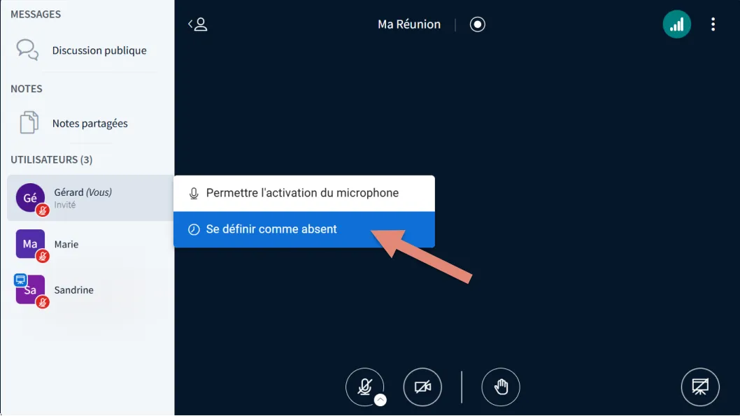 option de se définir comme absent.