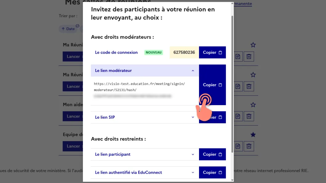 les liens d&rsquo;invitation à une salle sont permanentes.