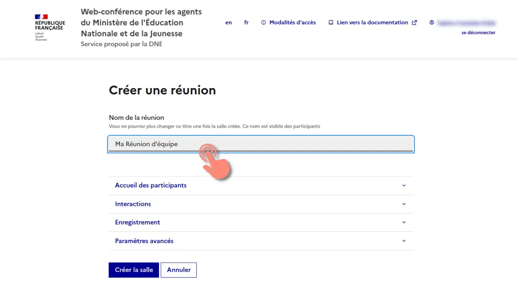 renseigner nom de la réunion.