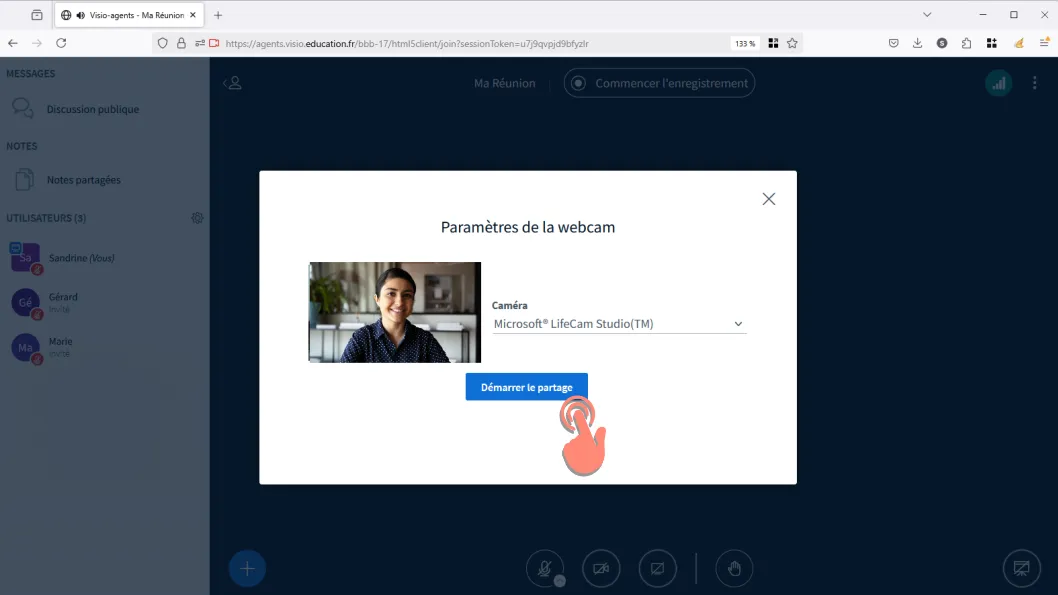 cliquer sur démarrer le partage .