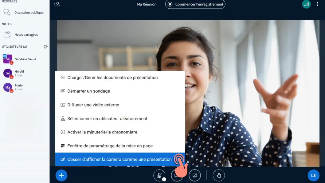 arrêter l’affichage de la caméra comme présentation.