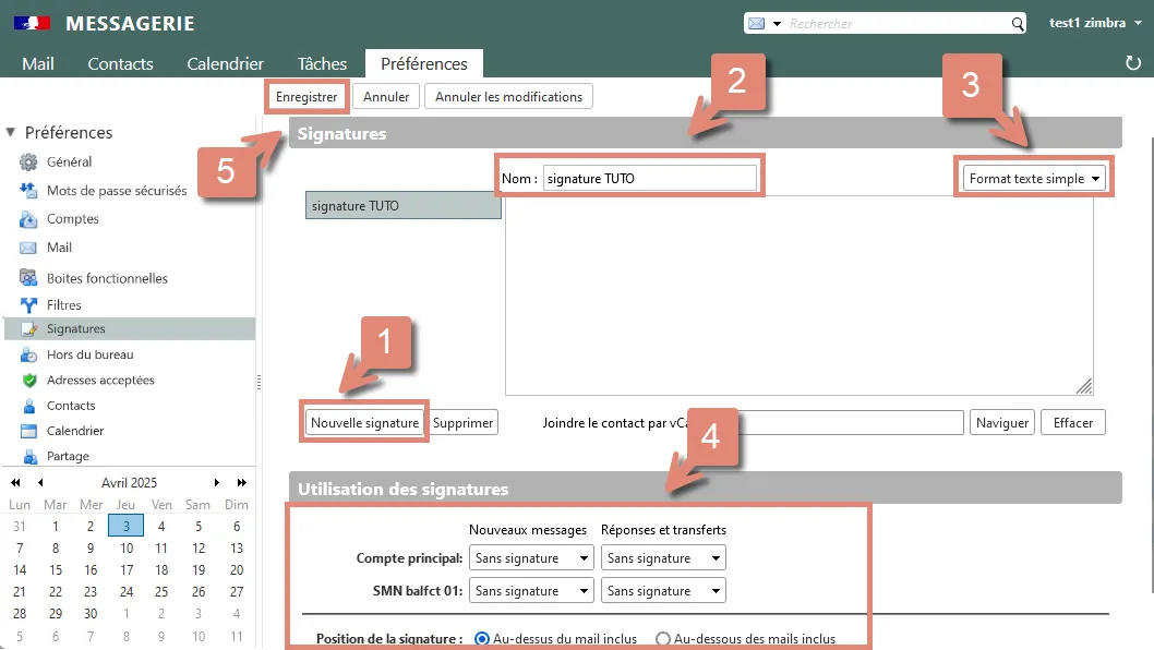 Interface de gestion des signatures
