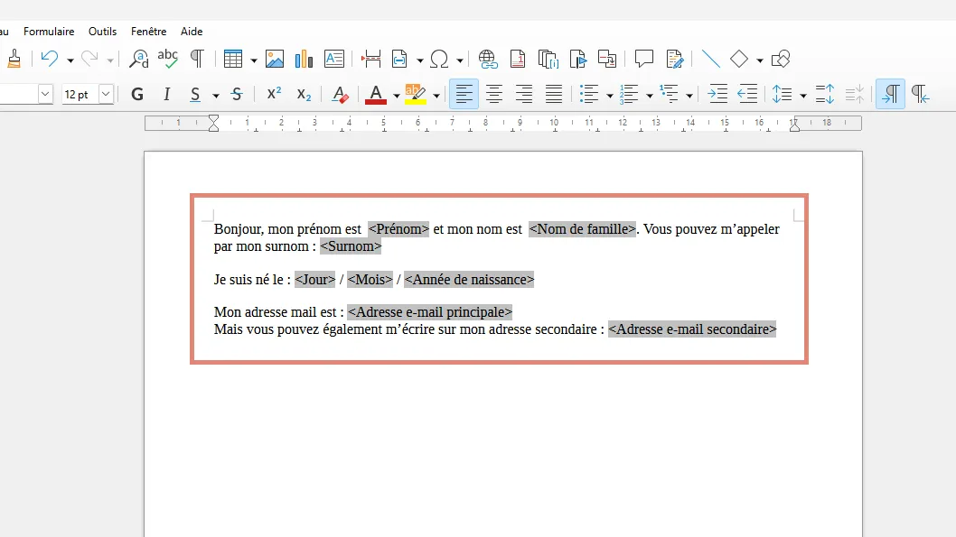 les champs apparaissent grisés dans le texte