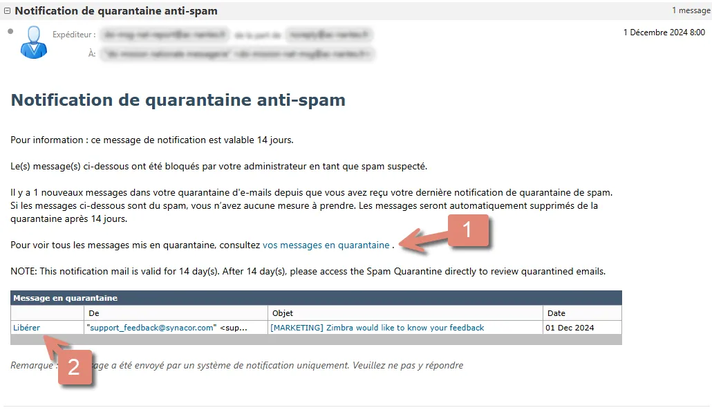 message de notification
