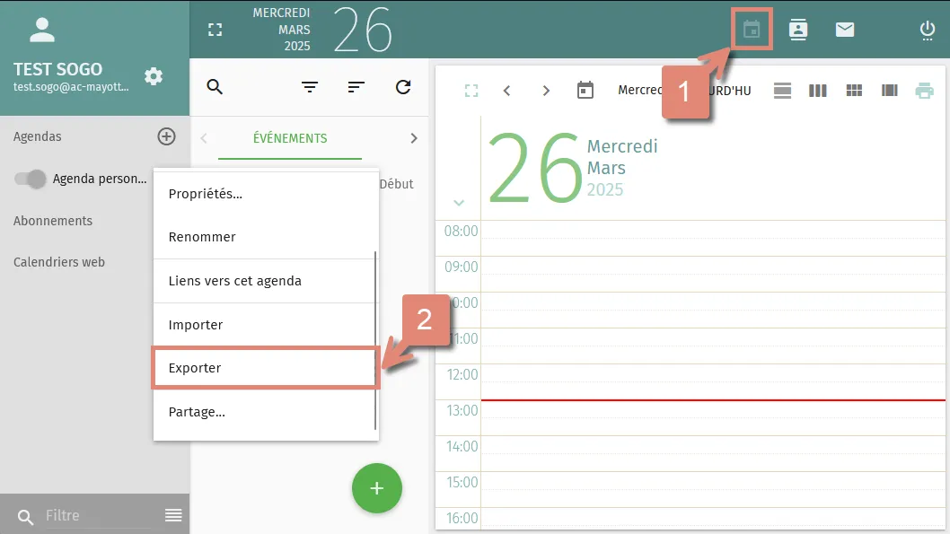 Exporter un calendrier sous Sogo