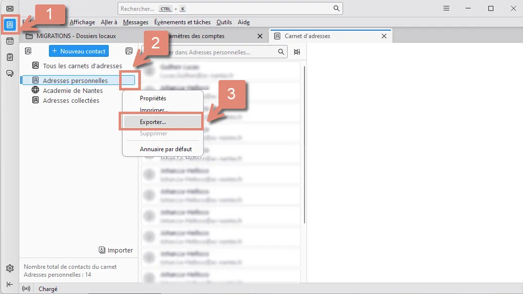 Exporter un carnet de contacts dans Thunderbird