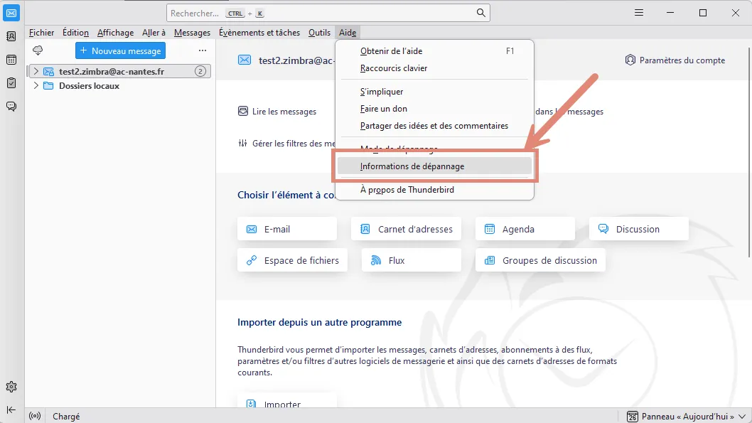 Accéder aux informations de dépannage dans Thunderbird