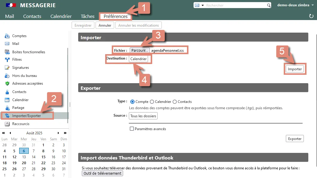 Import de contacts dans Zimbra 