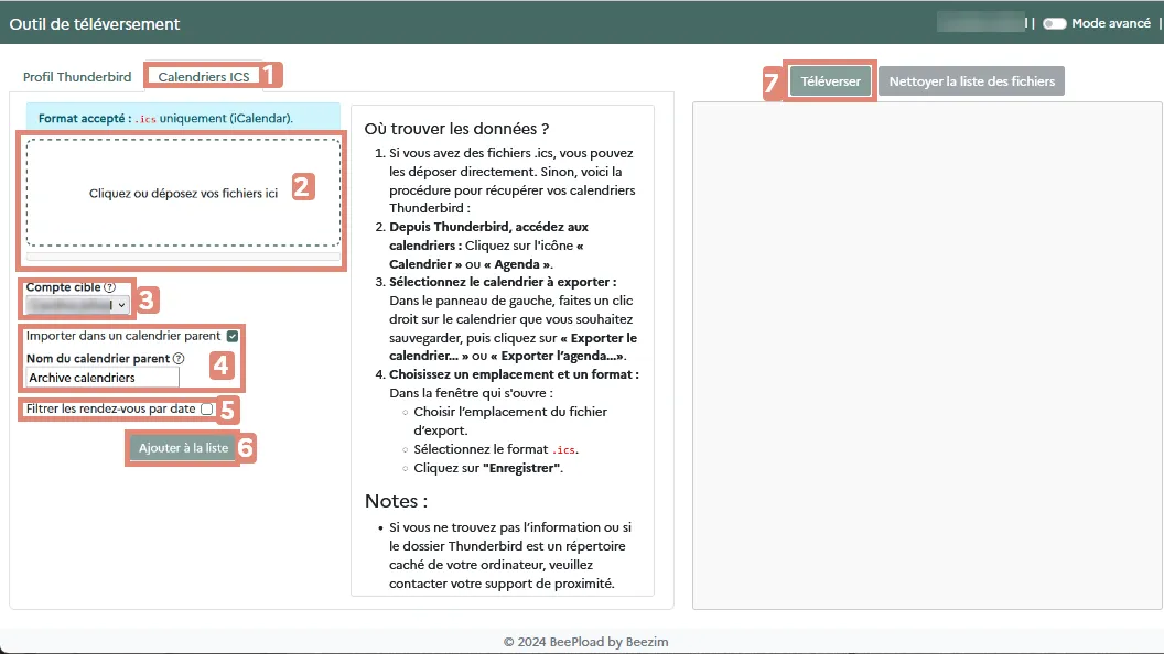 Téléverser les calendriers ICS