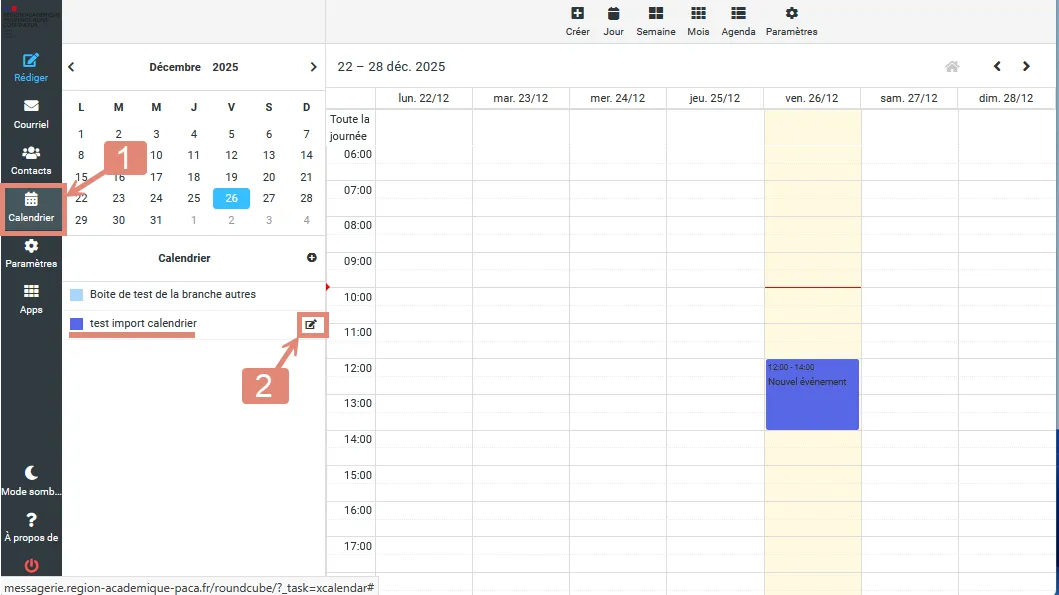 Exporter un calendrier depuis Rouncube