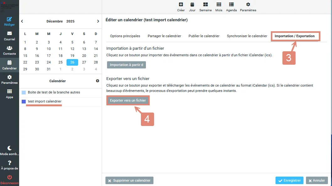 Exporter un calendrier depuis Rouncube suite