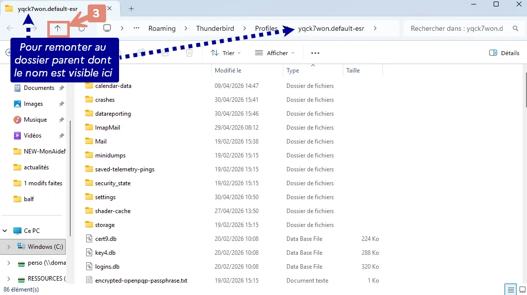 dossier parent du profil Thunderbird